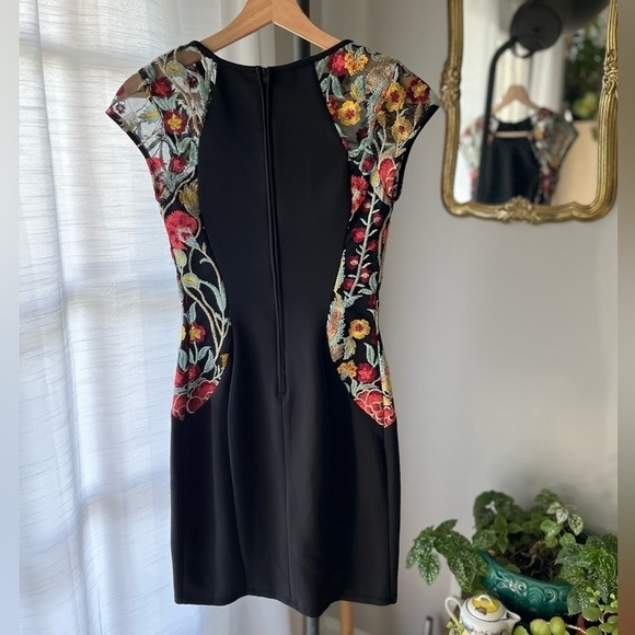 BCX Black Bodycon Embroidered Floral Mesh Illusion Dress - Picture 4 of 8